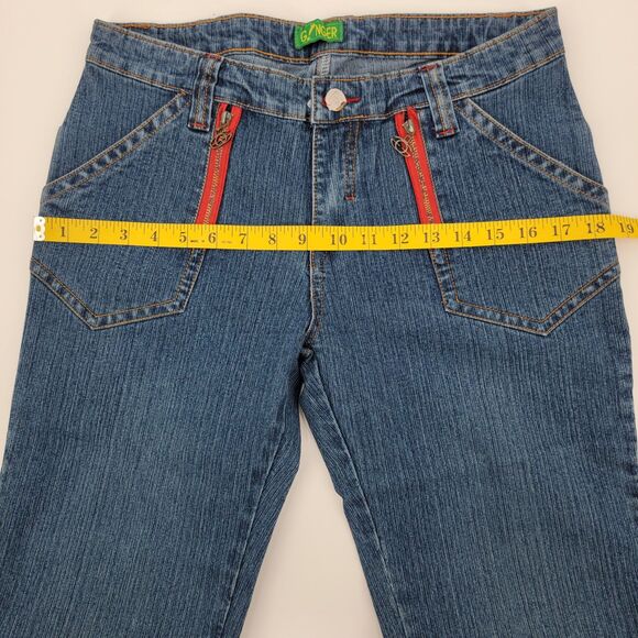 Ginger Juniors Y2K Flared Leg Low Rise Red Zippers & Stitching Jeans 11/12 NWOT - Picture 10 of 15